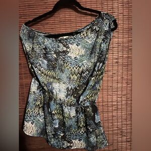 MINT Blue and Green Zigzag Patterned One Shoulder Top